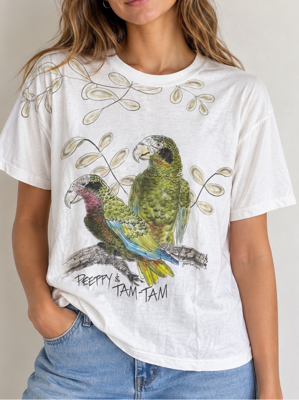 Vintage Hand Painted Parrots T-Shirt